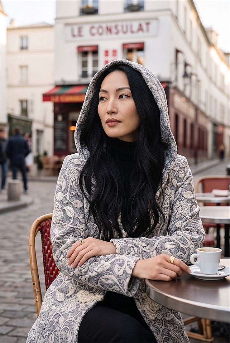 Manteau à capuche Arabesco Café — Comptoir Latino
